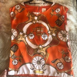 Orange Equestrian Scarf print top